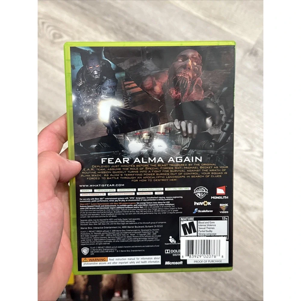 FEAR 2 Project Origin (Microsoft Xbox 360, 2009) CIB W/Slip Tested
